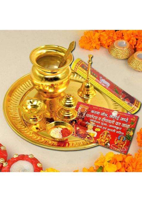 Me&You Ahoi Golden Plated Pooja Thali Set-08 Gold (1 Pieces Gold)