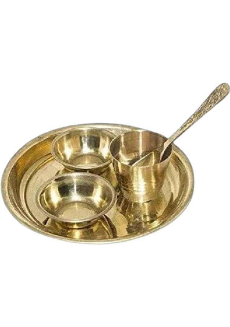 Navaash Mandir Pooja Thali Brass (Yellow) - Indya