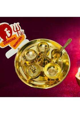 Daridra Bhnajan Brass Pooja Plate Religious Spiritual Item Home Temple Thali Set (1 Pieces Gold)