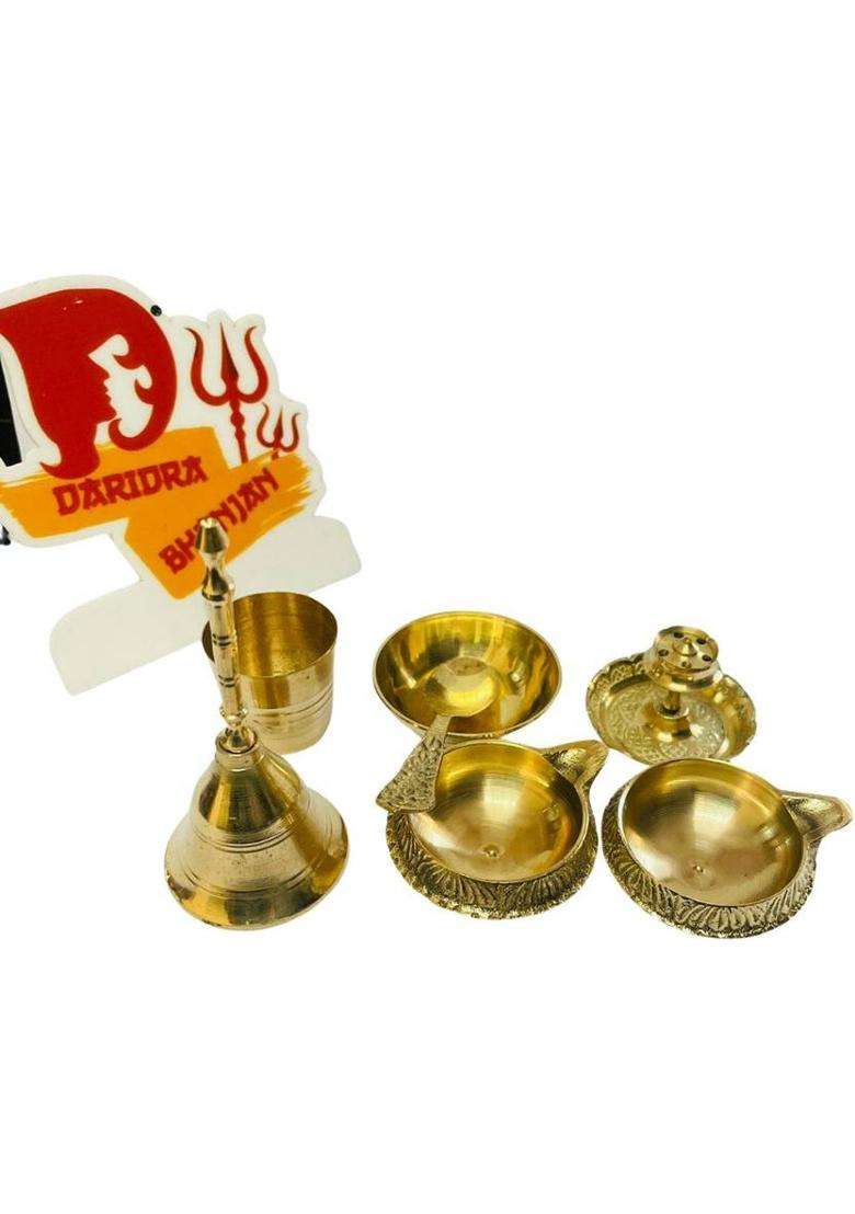 Daridra Bhnajan Brass Pooja Plate Religious Spiritual Item Home Temple Thali Set (1 Pieces Gold) - Indya