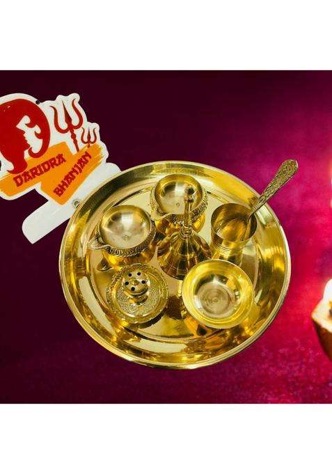 Daridra Bhnajan Brass Pooja Plate Religious Spiritual Item Home Temple Thali Set (1 Pieces Gold)