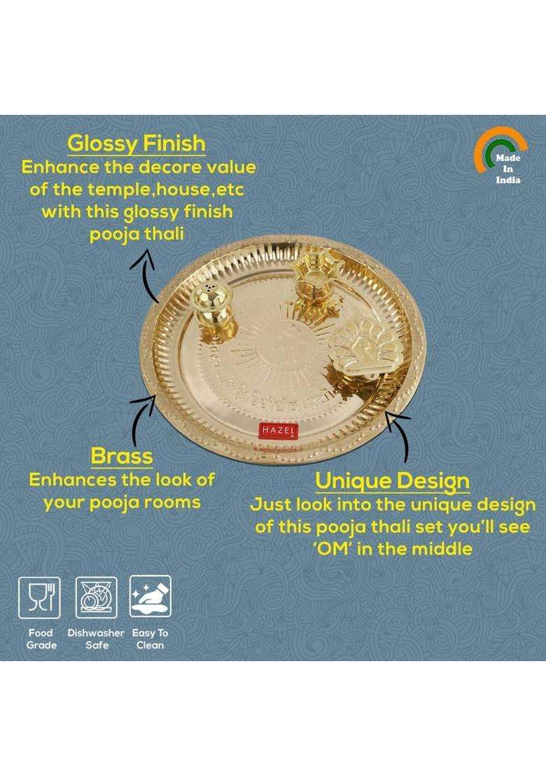 Hazel Astmangal Khuchi Brass Puja Pooja Aarti Golden Thali 125 Cm (4 Pieces Gold) - Indya