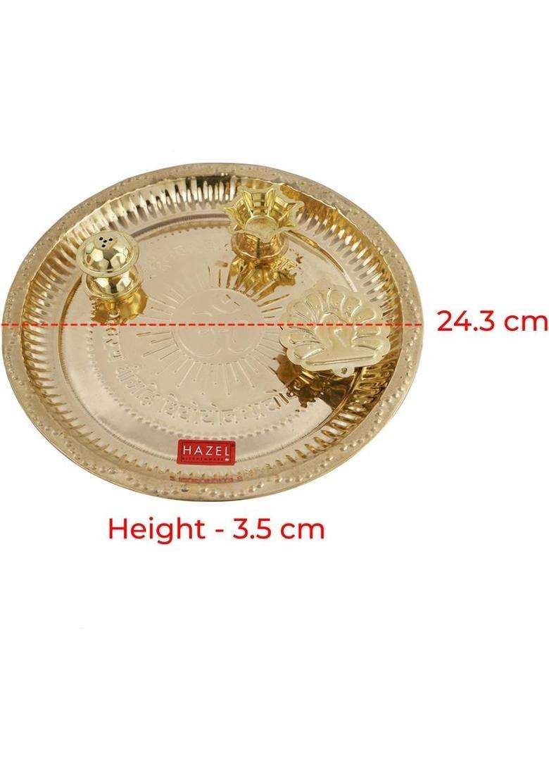 Hazel Astmangal Khuchi Brass Puja Pooja Aarti Golden Thali 125 Cm (4 Pieces Gold) - Indya