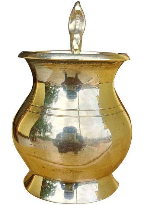 Craft World Brass Panch Patra Lota With Naga Spoon Panchapatra Set Poojan Purpose. (1 Pieces Gold)