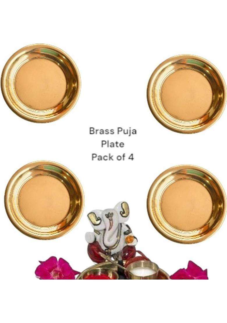 Aditya Creation Made From 100% Pure Brass For A Traditional Long-Lasting Finish Puja Bhog (4 Pieces Gold) - Indya