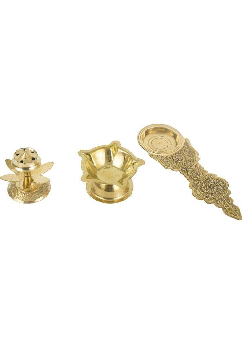 Spillbox Traditional Handcrafted Brass Thali/Aarti Bartan Plate Plain Thali Set (Gold) - Indya
