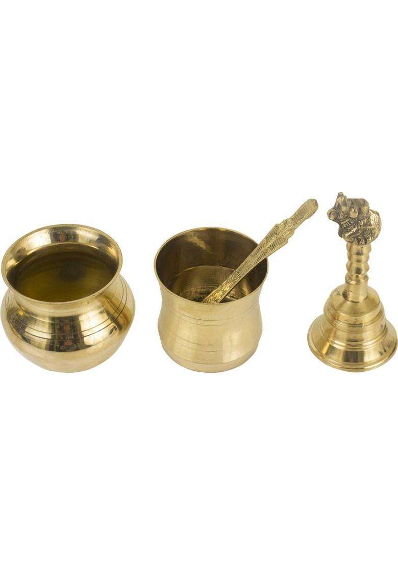 Spillbox Traditional Handcrafted Brass Thali/Aarti Bartan Plate Plain Thali Set (Gold) - Indya