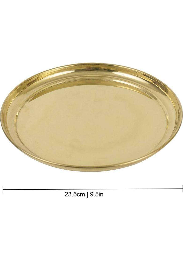 Spillbox Traditional Handcrafted Brass Thali/Aarti Bartan Plate Plain Thali Set (Gold) - Indya