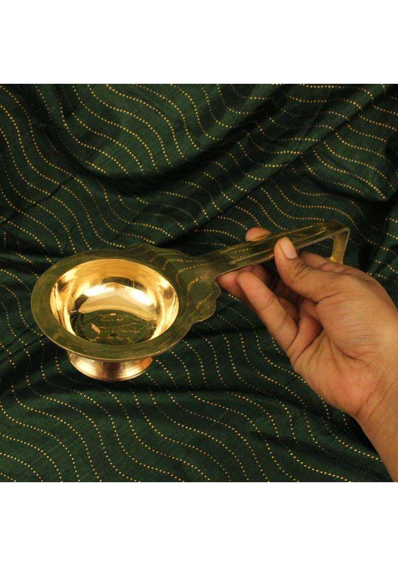 Spillbox Karpoor Diya Deepam Burner Brass KarpuramAarathi Stand For Dhoop Puja-Ledal Big (1 Pieces Yellow) - Indya