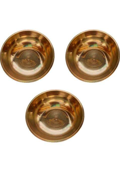 Craft World Chandan Bowl Prasad Plate BowlGina (3 Pieces Gold) 2.5 Brass