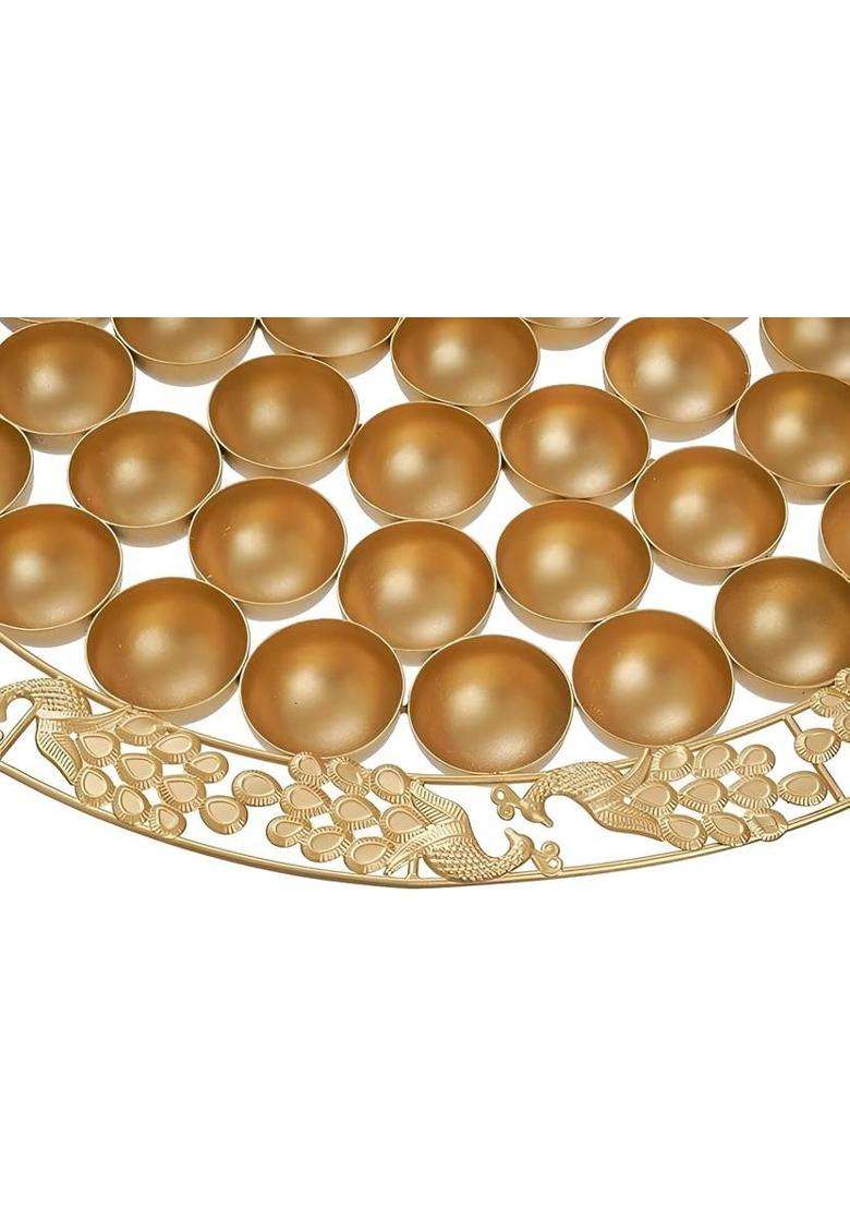 Homing Thistle 56 Bhog Thali Peacock Design Traditional For Home Mandir Pooja Iron (1 Pieces Gold) - Indya
