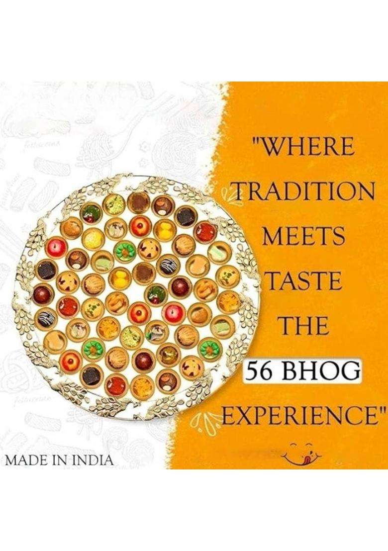Homing Thistle 56 Bhog Thali Peacock Design Traditional For Home Mandir Pooja Iron (1 Pieces Gold) - Indya