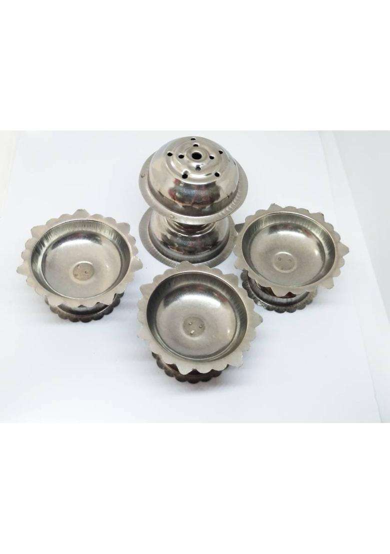 Arisers Heavy Steel Pooja Thali With Deepa Agarbatti Stand Roli Chawal (1 Pieces Steel) - Indya