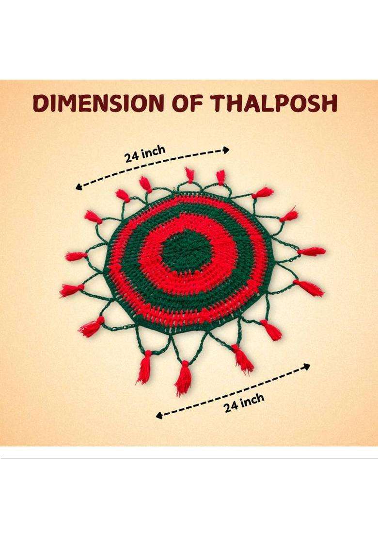 Threebros Handcrafted Pooja Thaliposh Mat Puja Thali Cover Thalposh 24X24 Inch Wool (1 Pieces Red Green) - Indya