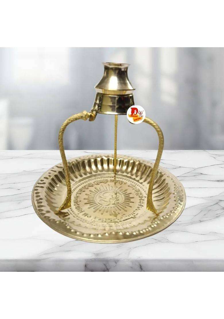 Daridra Bhanjan Shivling Jal Stand Brass Om Thali With Water Stand/For Daily Home Pooja(Brass). (1 Pieces Gold) - Indya