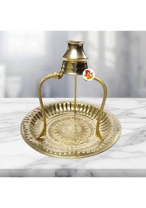 Daridra Bhanjan Shivling Jal Stand, Brass Om Thali With Water Stand/For Daily Home Pooja(Brass). (1 Pieces, Gold)