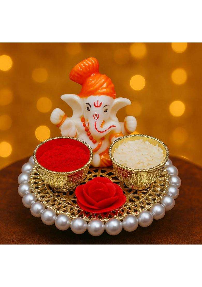 Erakhi Ganpati Tilak Thali For Festivals & Raksha Bandhan Marble (1 Pieces Multicolor) - Indya