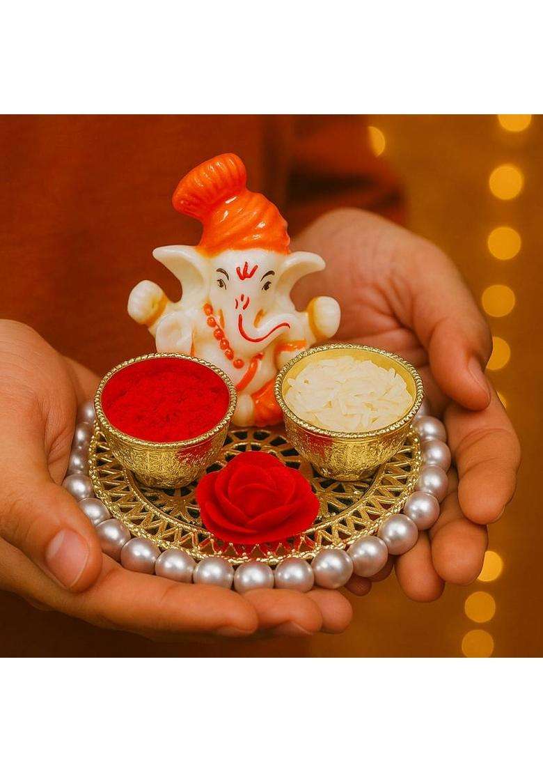 Erakhi Ganpati Tilak Thali For Festivals & Raksha Bandhan Marble (1 Pieces Multicolor) - Indya