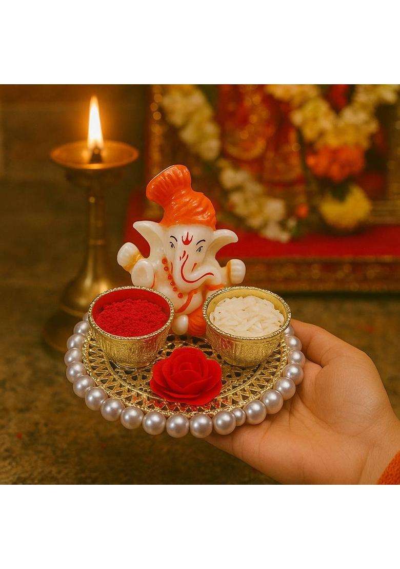 Erakhi Ganpati Tilak Thali For Festivals & Raksha Bandhan Marble (1 Pieces Multicolor) - Indya