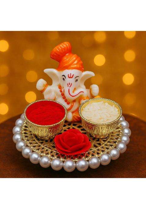 Erakhi Ganpati Tilak Thali For Festivals & Raksha Bandhan Marble (1 Pieces Multicolor)