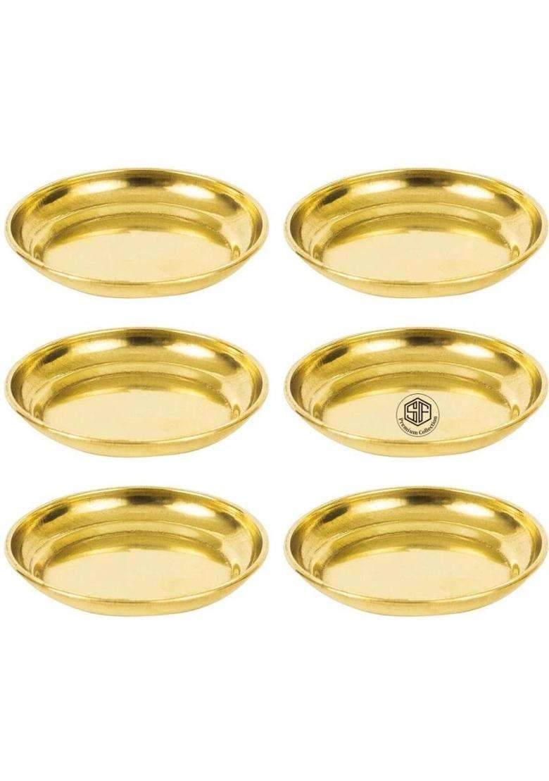 Sf Hospitality Brass Deepak Diya Oil Lamp Plate For Home Temple Pooja 4 Inch (6 Pieces Gold) - Indya