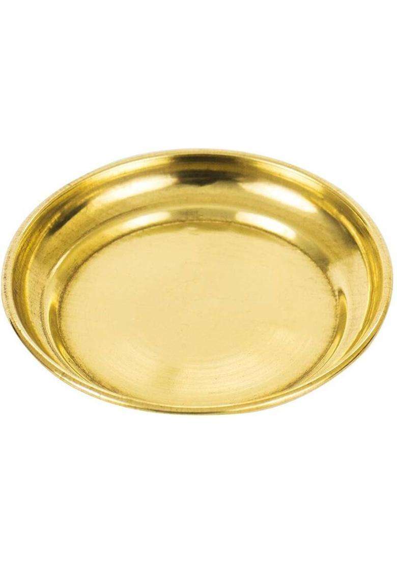Sf Hospitality Brass Deepak Diya Oil Lamp Plate For Home Temple Pooja 4 Inch (6 Pieces Gold) - Indya
