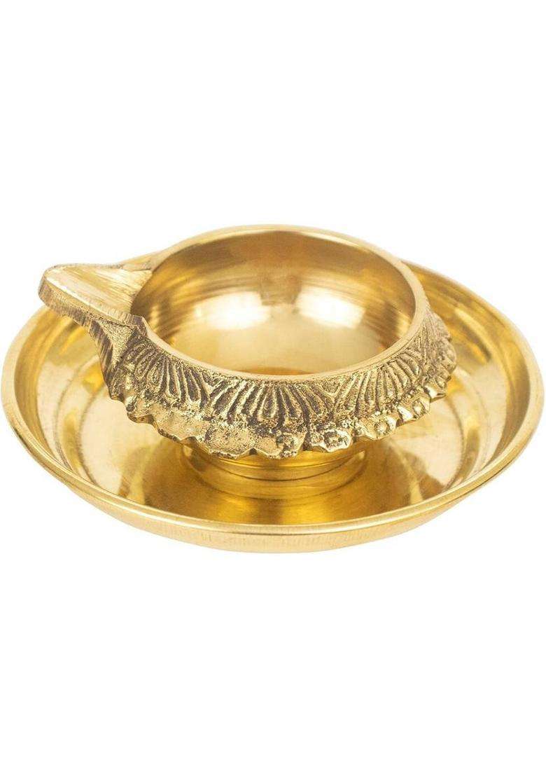 Sf Hospitality Brass Deepak Diya Oil Lamp Plate For Home Temple Pooja 4 Inch (6 Pieces Gold) - Indya
