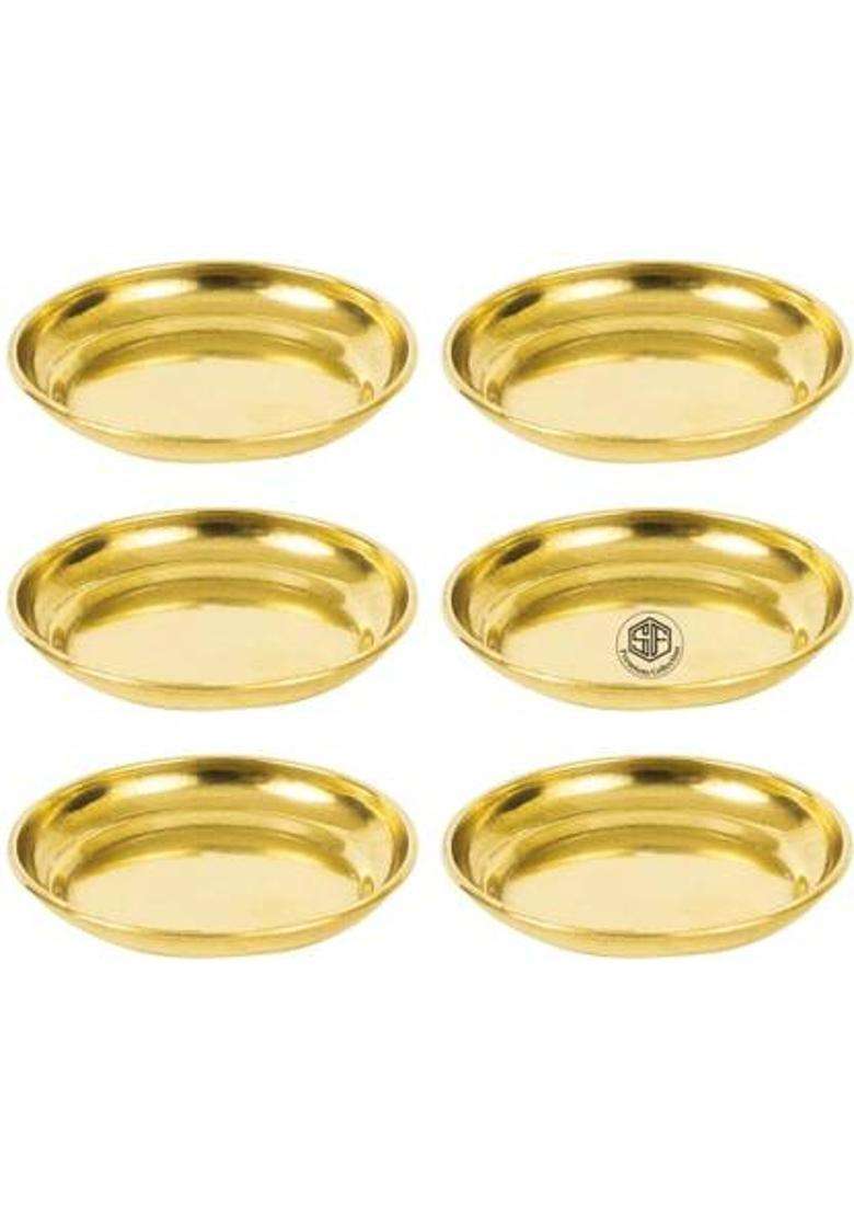 Sf Hospitality Brass Deepak Diya Oil Lamp Plate For Home Temple Pooja 4 Inch (6 Pieces Gold) - Indya