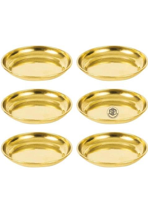 Sf Hospitality Brass Deepak Diya Oil Lamp Plate For Home Temple Pooja 4 Inch (6 Pieces Gold)
