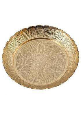 Skywalk Handmade Brass Puja Thali With Flower Emossed DesignBrass Pooja Plate For Home & Office Decoration Gifting (1 Pieces Gold)
