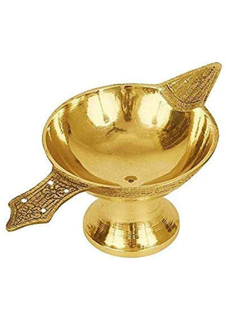 Skywalk Handmade Brass Puja Thali With Flower Emossed DesignBrass Pooja Plate For Home & Office Decoration Gifting (1 Pieces Gold) - Indya