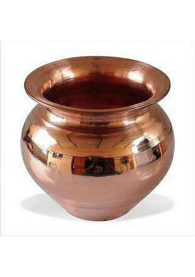 Siyaa - Pooja Materials Set For Workship With Special Thali God Bell And Lota Maded Brass Deep Of 4 Pcs (In Pack 1) Copper (1 Pieces Gold) - Indya