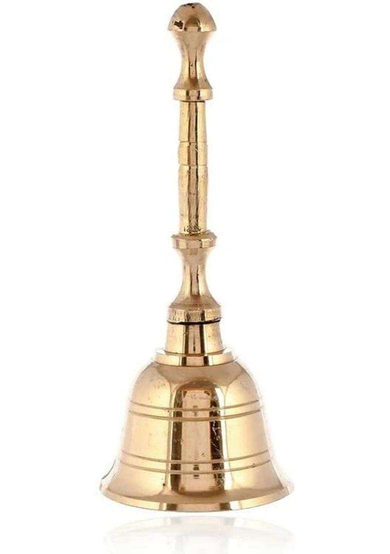 Siyaa - Pooja Materials Set For Workship With Special Thali God Bell And Lota Maded Brass Deep Of 4 Pcs (In Pack 1) Copper (1 Pieces Gold) - Indya