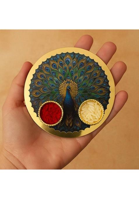 Erakhi Decorative Raksha Bandhan Thali Plate For Puja Rituals Polyresin (1 Pieces, Multicolor)
