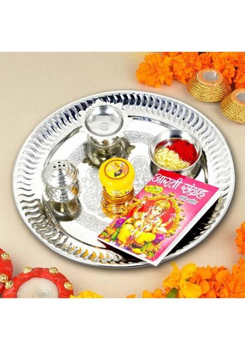 Me&You Stainless Steel Pooja Thali Set - For Festivals (9 Inch) (1 Pieces, Steel)