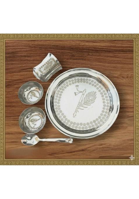 Smde Laddu Gopal Ji Pooja/Bhog Steel Thali Stainless (5 Pieces, Silver)
