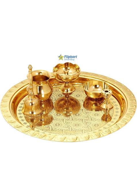 Flipkart Smartbuy Brass Puja Thali Set Religious Spiritual Item Home Temple 10.5 Inch (1 Pieces Gold)
