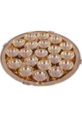 Shivshakti Arts Handmade Pure Set Of 20 Brass Diya Pooja Thali 21 Pcs (1 Embossed Karvi Designed +20 Diyas) For Diwali Laxmi Poojan Navratri Lighting Diyas (21 Pieces Yellow)