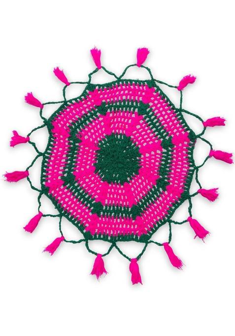 Threebros Premium Handmade Crochet Thalposh/ Thaliposh For Puja Thali (20X20 Inch) Wool (1 Pieces, Pink, Green)