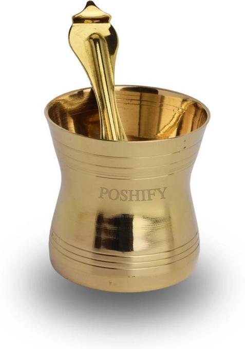Poshify Divine Brass Pancha Patra With Spoon For Puja Ceremonies Rituals Home Temple (Gold)