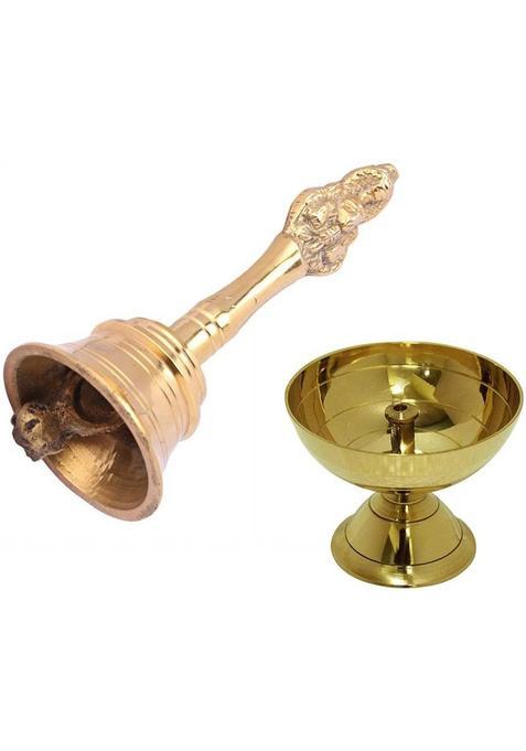 Shubhthali Traditional Brass Pooja Thali Set (Gold Brown)