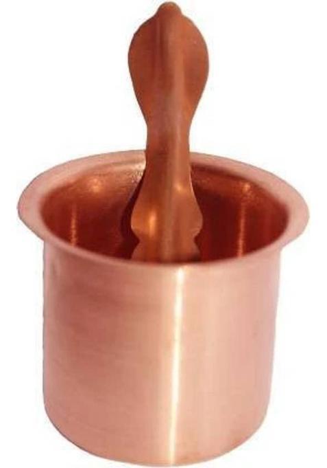 Yantram Vedic Products Copper Panchamirt Patra Glass With Spoon , Set For Serve Holy Water Gangajal Puja (1 Pieces, Brown)