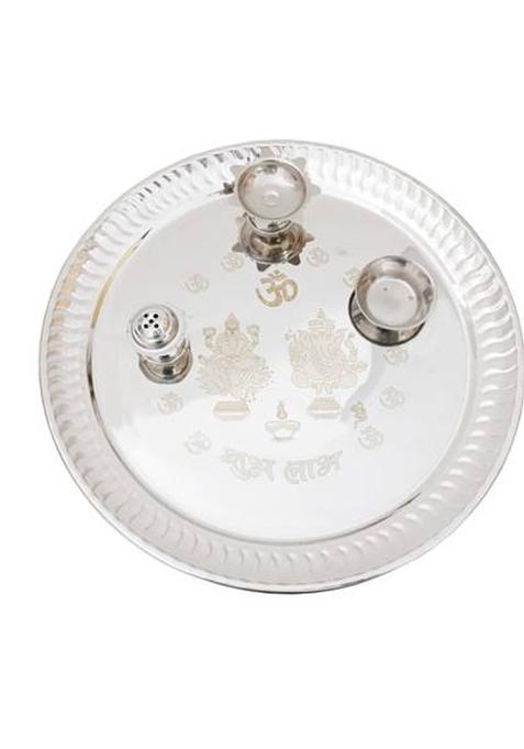 Me&You Stainless Steel Pooja Thali For Navratri (12 Inch) (Silver)
