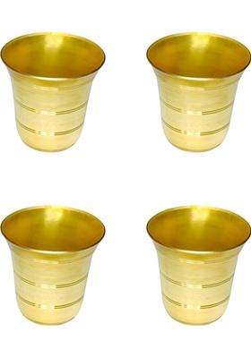 Mle Traditional Small Brass Tumblers For Religious Rituals & Daily Use - Pooja Glass (4 Pieces Gold)