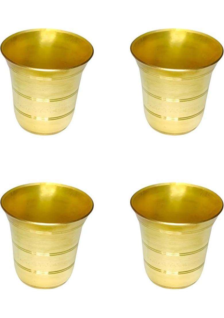 Mle Traditional Small Brass Tumblers For Religious Rituals & Daily Use - Pooja Glass (4 Pieces Gold) - Indya
