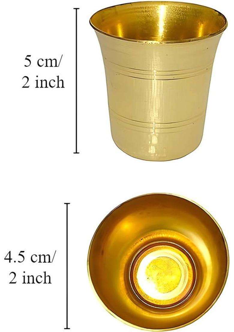 Mle Traditional Small Brass Tumblers For Religious Rituals & Daily Use - Pooja Glass (4 Pieces Gold) - Indya