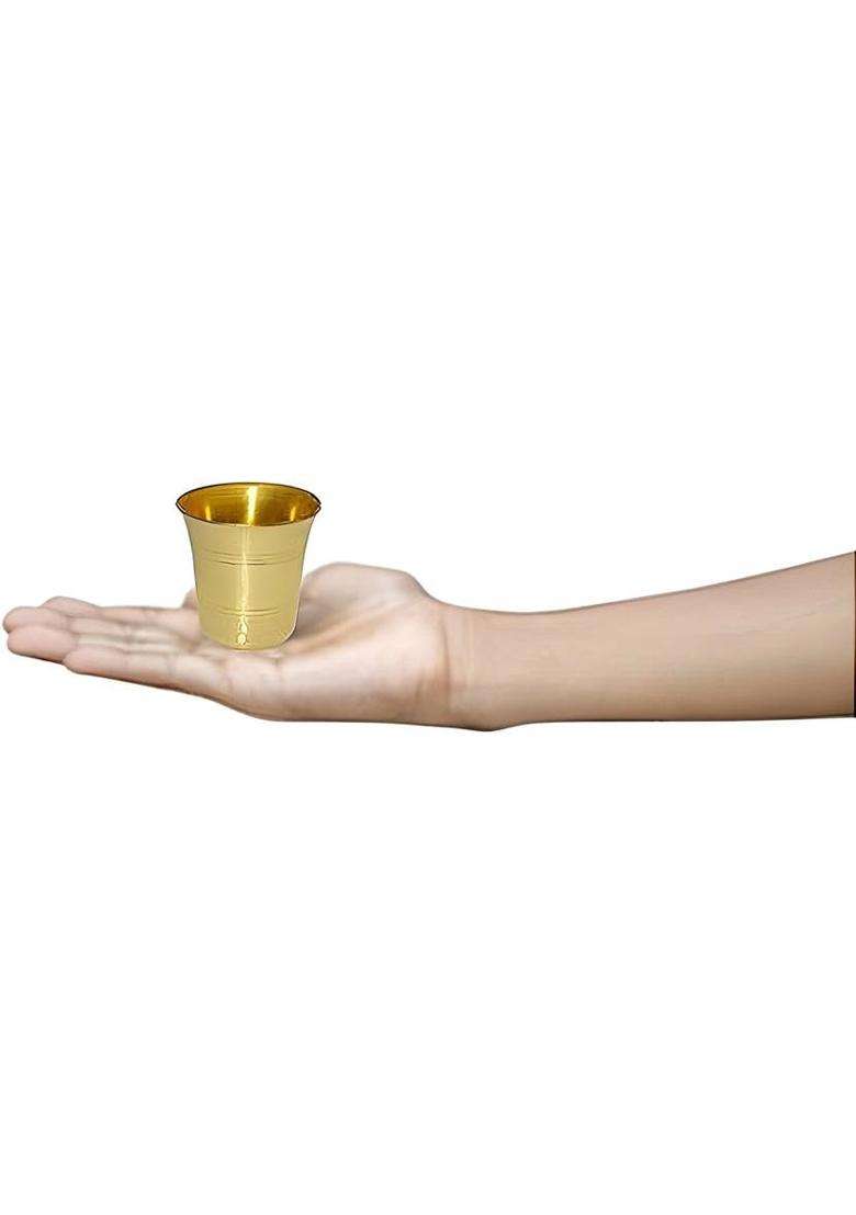 Mle Traditional Small Brass Tumblers For Religious Rituals & Daily Use - Pooja Glass (4 Pieces Gold) - Indya