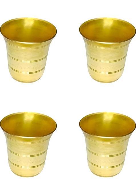 Mle Traditional Small Brass Tumblers For Religious Rituals & Daily Use - Pooja Glass (4 Pieces, Gold)