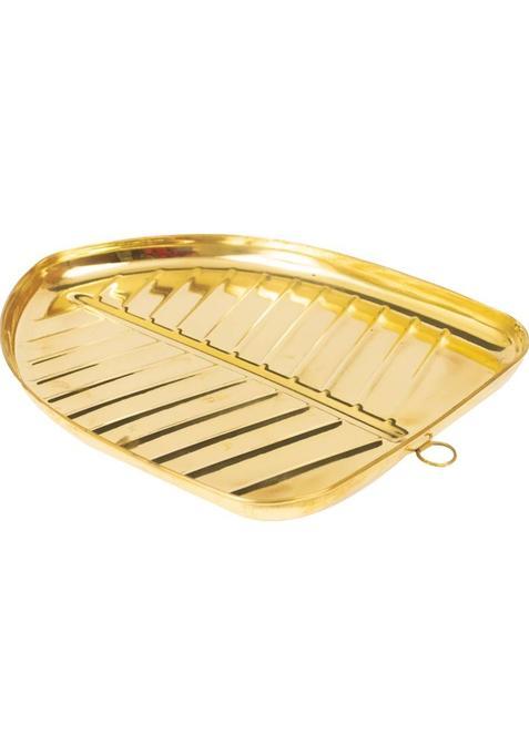 Putrika Traditional Handcrafted Brass Thali/Aarti Plate For Pooja/Worship - Banana Leaf Thali-M-1 (1 Pieces, Gold)