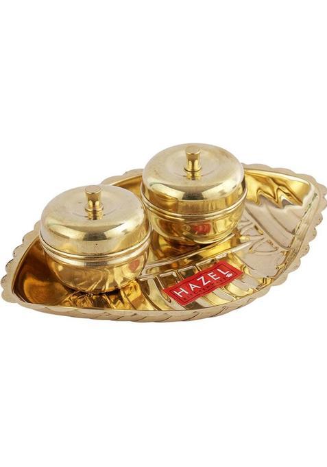 Hazel Astmangal Khuchi Brass Puja Pooja Aarti Golden Thali 125 Cm, (3 Pieces, Gold)